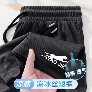 大码 胖子冰丝网眼短裤 五分裤 凉感空调裤 子 潮流速干运动休闲裤 夏季