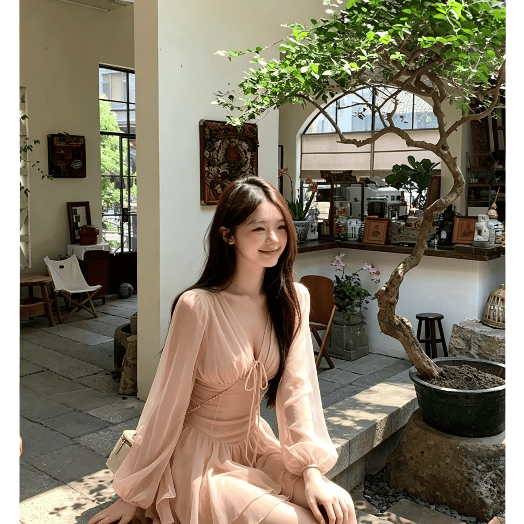 法式纯欲V领香云纱显瘦连衣裙女