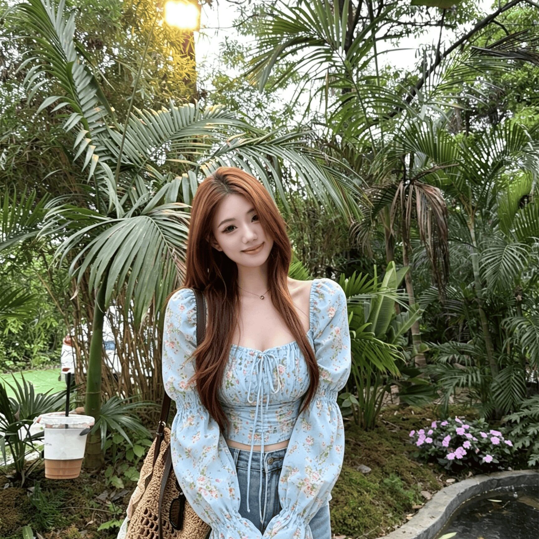 秋冬新款法式碎花方领修身上衣女