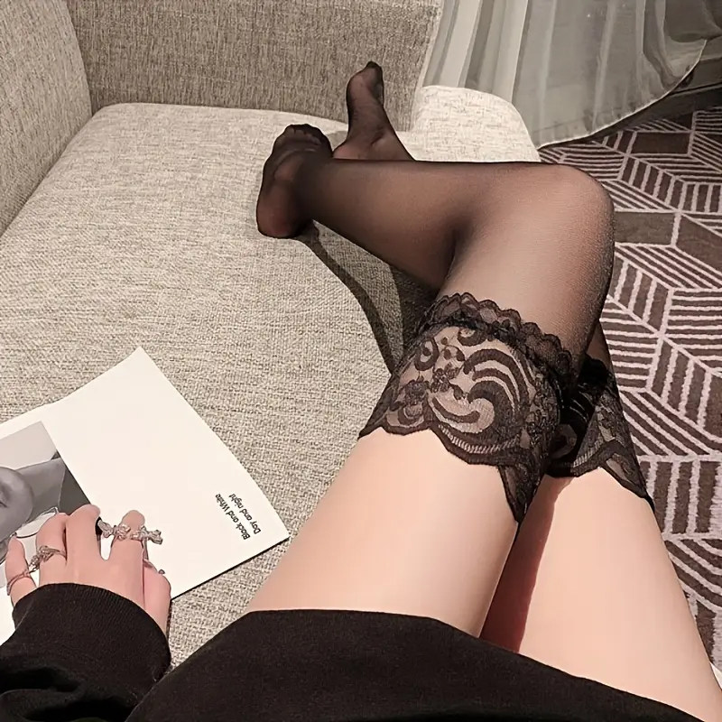 一双蕾丝花边女式高筒袜性感时尚丝袜适合日常穿着过膝长袜,女士内衣/男士内衣/家居服,长筒袜,淘宝优惠券,粉丝福利购,淘宝优惠卷