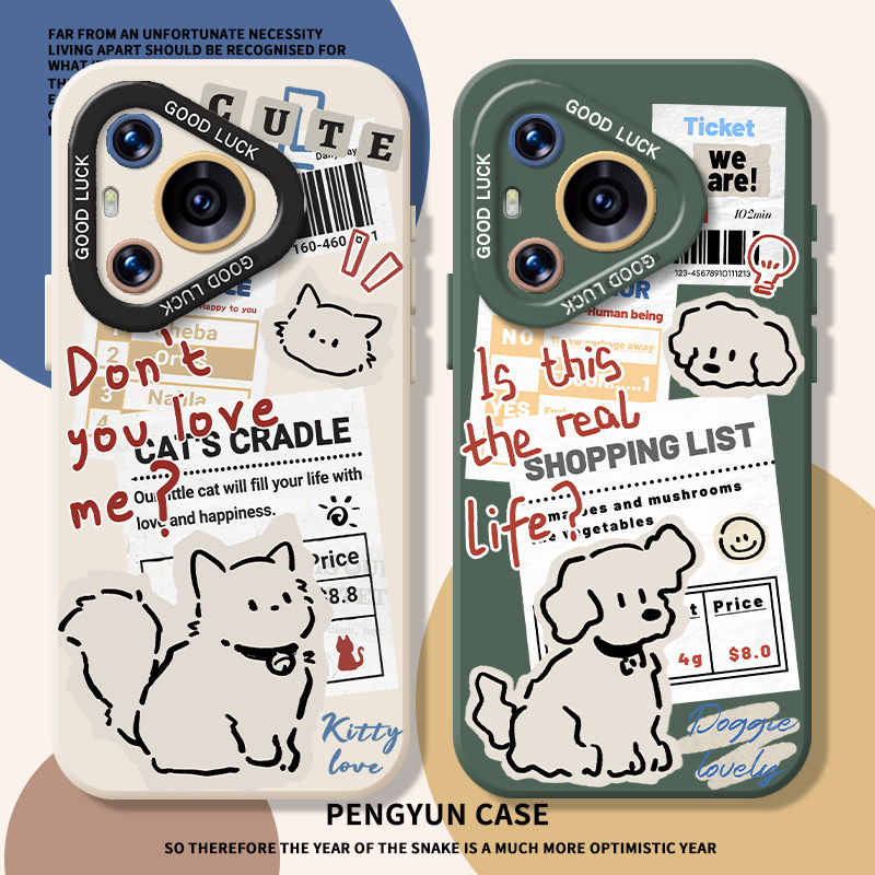 报纸小狗适用华为pura80pro手机壳70情侣nova14猫咪12潮牌13新款11高级感10男女mate60/50/40/30/9se/8/7/6/5