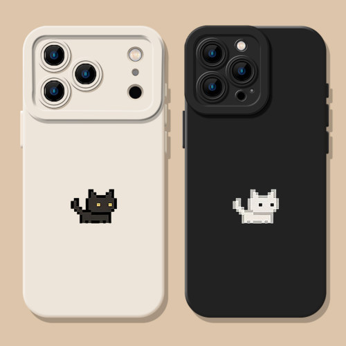 像素黑猫抽象情侣猫咪手机壳