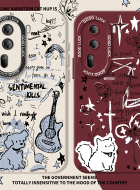 涂鸦吉他手机壳适用opporeno15情侣14/findx9pro/findx8猫咪k12小狗11蝴蝶13高级感9新款7男女6/5+4se潮牌3/2