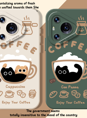情侣适用华为pura70手机壳nova14咖啡mate60pro小黑猫p50猫咪80/13/12荣耀300gt200/100/90/11/10/30majic7/6