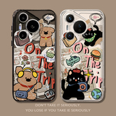 报纸黑猫小狗适用华为pura80手机壳mate60pro涂鸦70潮牌nova14情侣13小众12女p50荣耀400 8majic7 11男10