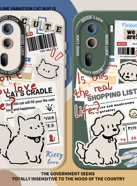 报纸小狗手机壳适用opporeno15猫咪14/findx9pro/findx8情侣k12潮牌11新款13高级感9创意7超火6男女5+4se/3/2