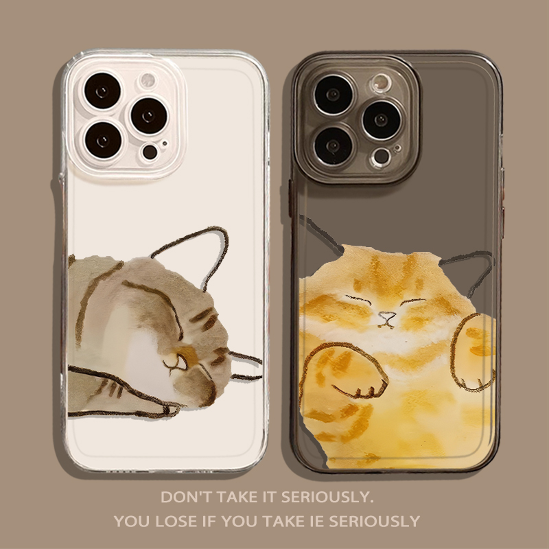 慵懒猫咪可爱卡通橘猫透明手机壳