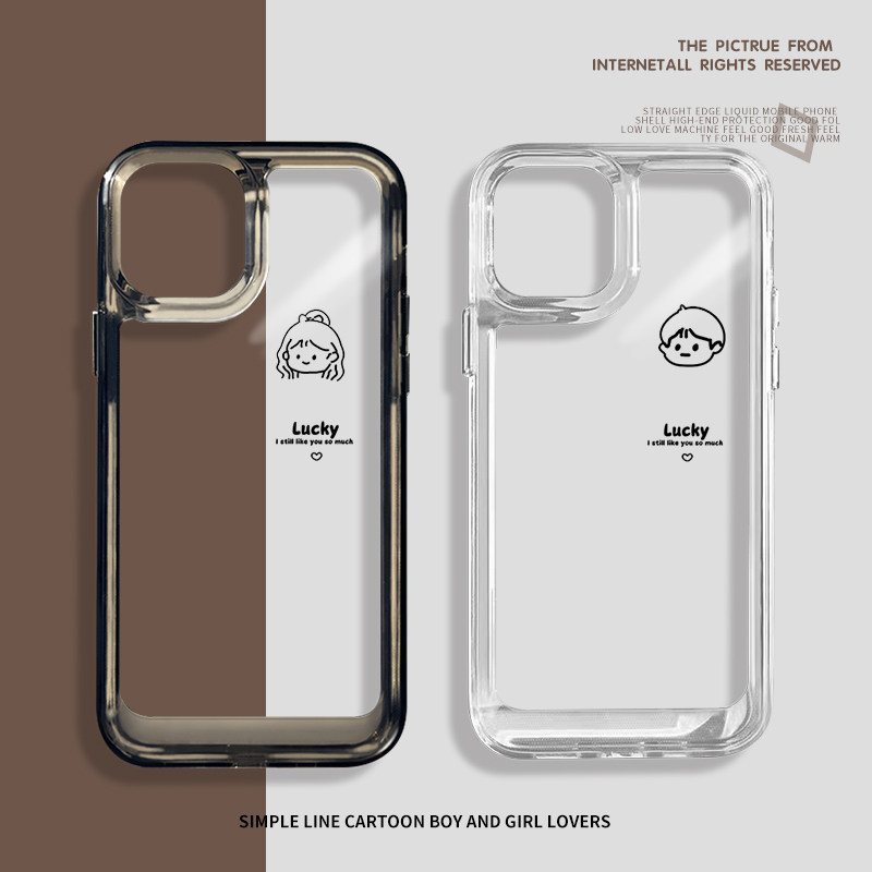 简约情侣头像手机壳适用iphone14promax新款透明15亚克力13一对恩爱12小众高级感11创意xr特别的8p男女7个性x