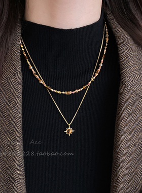 美拉德串珠项链女款2025新款轻奢