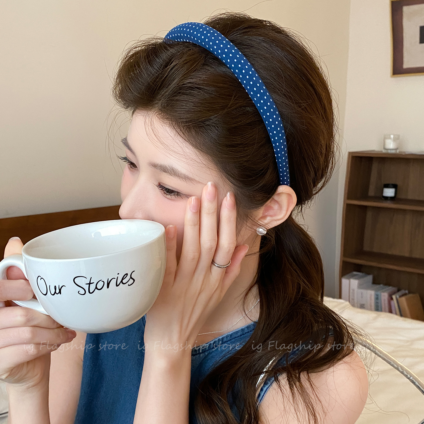 复古小清新波点高颅顶头箍发卡