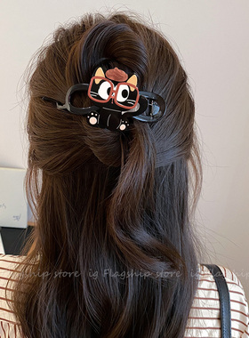 小众设计卡通眼睛猫咪扭扭夹女时尚高级感盘发一字抓夹后脑勺发夹