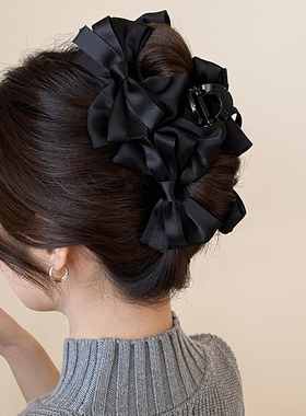 优雅气质黑色蝴蝶结大号发夹女法式高级感鲨鱼夹轻奢时尚盘发抓夹