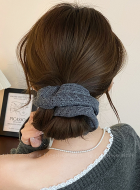 灰色复古花纹毛线大肠发圈女新款高弹力发绳头绳扎头发皮筋头饰