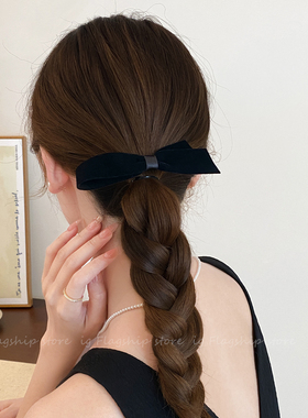 氛围温柔黑色丝绒蝴蝶结鸭嘴夹韩国高级感公主头碎发刘海边夹发夹