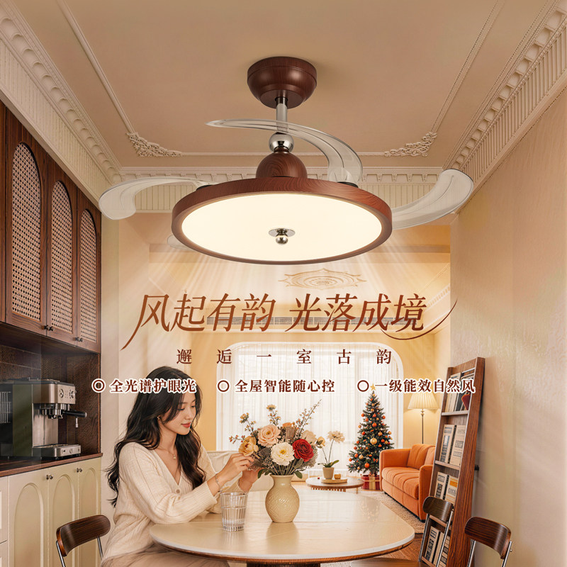 雷士照明隐形扇风扇吊灯客厅餐厅卧室家用简约中古风电扇风扇灯具