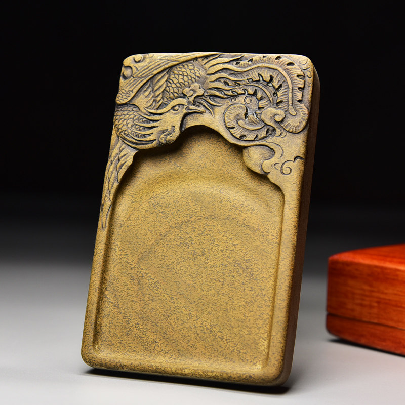 匠心非遗精品名师手工雕刻歙砚/凤凰/天然原石砚台古济源坑鳝鱼黄鱼籽