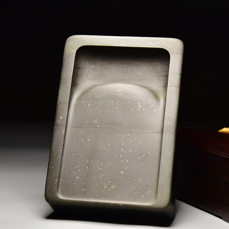 匠心非遗名师孤品/长方素砚/精品歙砚四大名砚之眉子坑金星线眉原石老坑龙尾砚台兼端砚文房四宝珍藏礼品木盒