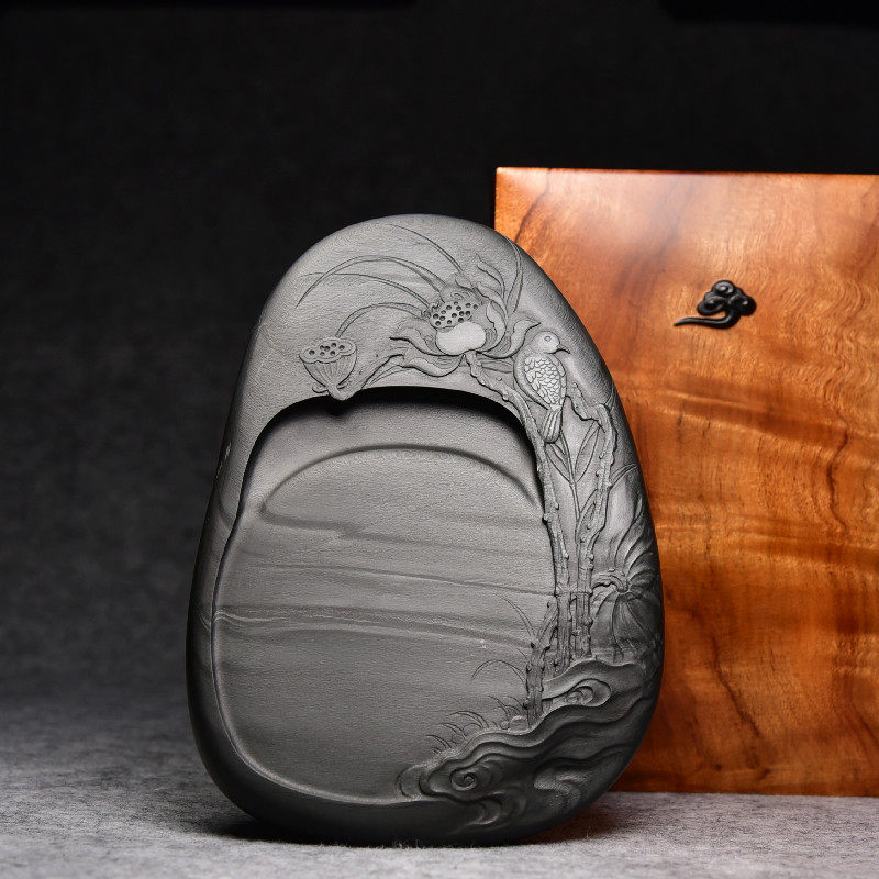 国家非遗传人名师张子坚大师作品龙尾山老坑眉纹砚台天然原石精雕细琢