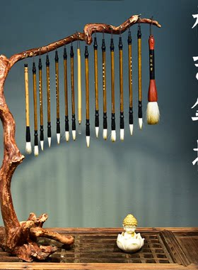 天然根雕毛笔挂文房摆件
