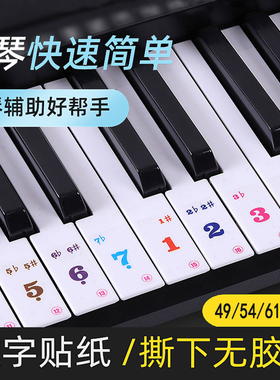 透明简谱电子琴61键键盘贴纸彩色数字音符54/49键电子琴贴音标贴