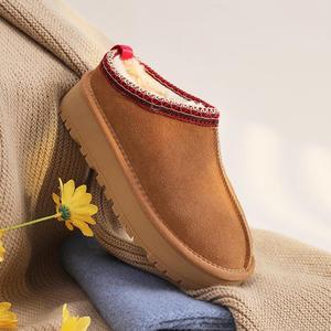 雪地靴短筒纯色棉拖民族风平底