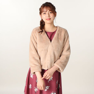 2精品日单贵牌兔绒纯色外套风纪扣V领人造毛暗扣短款 皮草兔绒夹克