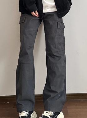 美式高街多口袋工装裤男重磅立体宽松直筒显瘦微喇vibe风休闲长裤