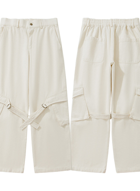 美式复古多口袋绑带工装休闲裤男女宽松垂感潮流百搭慵懒风直筒裤