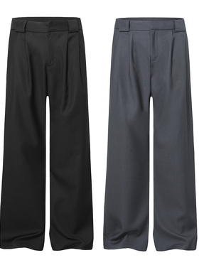 美式复古高级感褶皱纯色cleanfit直筒休闲裤男女宽松阔腿垂感长裤