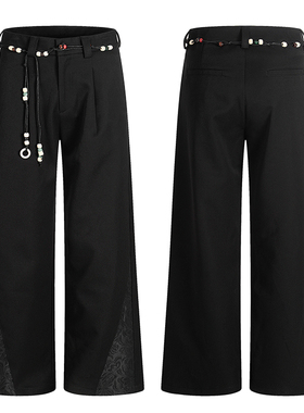 美式复古缎面绑绳暗纹雕花直筒休闲裤男女宽松百搭通勤垂感西裤子