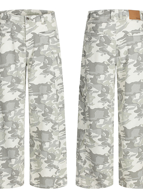 美式复古白迷彩工装休闲裤男女宽松显瘦垂感阔地vibe直筒阔腿裤子