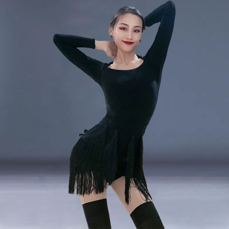 拉丁舞服装成人女跳舞衣服国际摩登舞蹈服恰恰侧开叉流苏半身裙