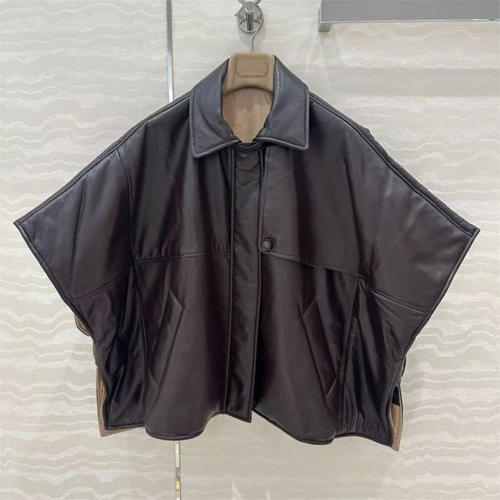 新款落肩宽松版型慵懒进口绵羊皮廓形夹克披风斗篷棉服外套上衣女