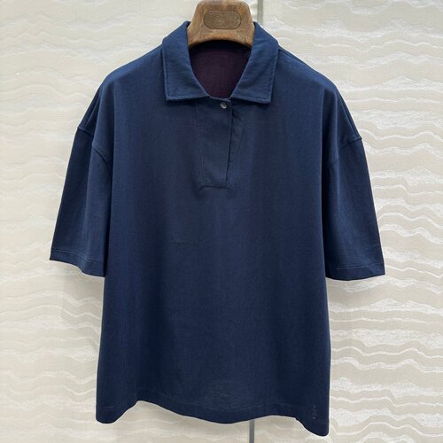 纯棉宽松POLO领刺绣开叉T恤女