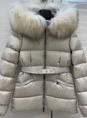 燕麦灰羊羔毛大毛领90白鹅绒服