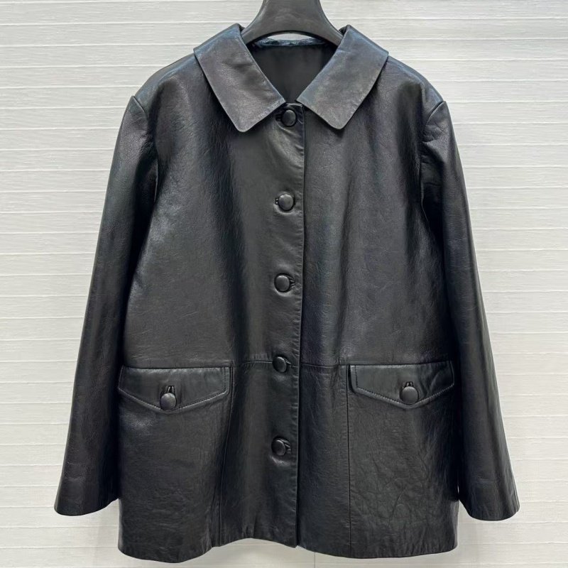 进口植鞣油蜡羊皮潘彼得领单排手工艺包扣H版型百搭皮衣外套女,女装/女士精品,皮衣,淘宝优惠券,粉丝福利购,淘宝优惠卷