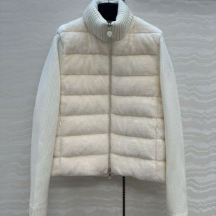 深圳南油双织羊毛袖拼接立领拉链国标90白鹅绒直筒高腰羽绒服女