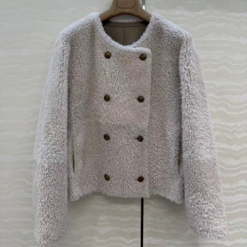 韩版新款阿尔卑斯小奶羊拉贡双排古铜扣夹克皮毛一体皮草外套女,女装/女士精品,皮草,淘宝优惠券,粉丝福利购,淘宝优惠卷