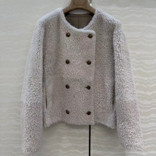 韩版新款阿尔卑斯小奶羊拉贡双排古铜扣夹克皮毛一体皮草外套女