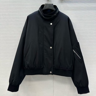 国标进口95白鹅绒立领织带金属按扣拉链短款三醋酸夹克羽绒服女