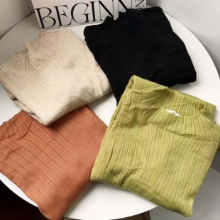 S-XL码米X家女装春秋冬季坑条羊毛混纺针织打底衫