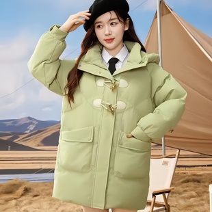 冬上新！S~L码 雪家女士冬季长款羽绒服牛角扣小个子羽绒服外套