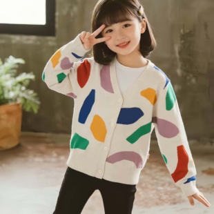 春上新!3-12岁外贸高端品牌毛衣女童春秋时尚简约针织开衫外套