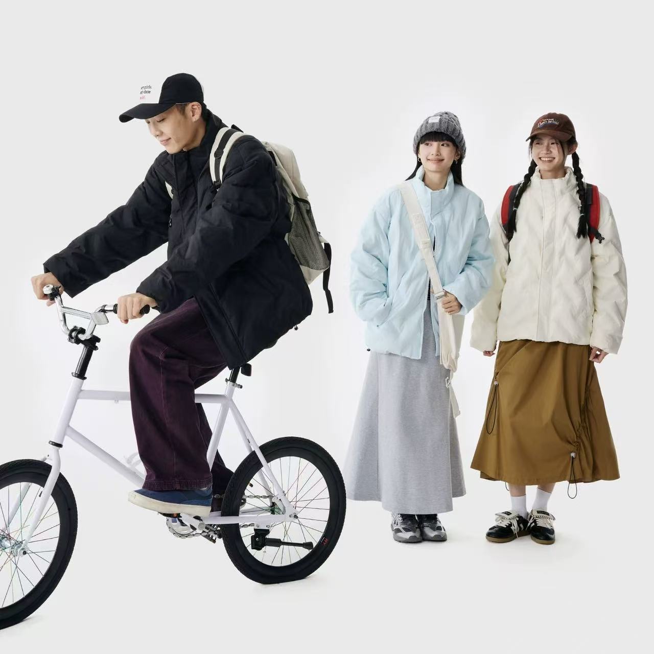 秋冬上新！男女同款压印菱格羽绒服秋冬宽松休闲立领学院风羽绒服