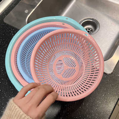 沥水篮塑料双耳圆形筛筐镂空带挂孔厨房水果收纳盆大小号洗菜篮子