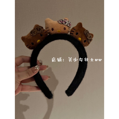 发箍毛绒可爱豹纹kitty