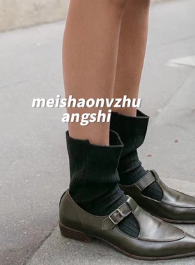 23春夏设计师拼接宽口中筒袜ins风纯棉堆堆袜