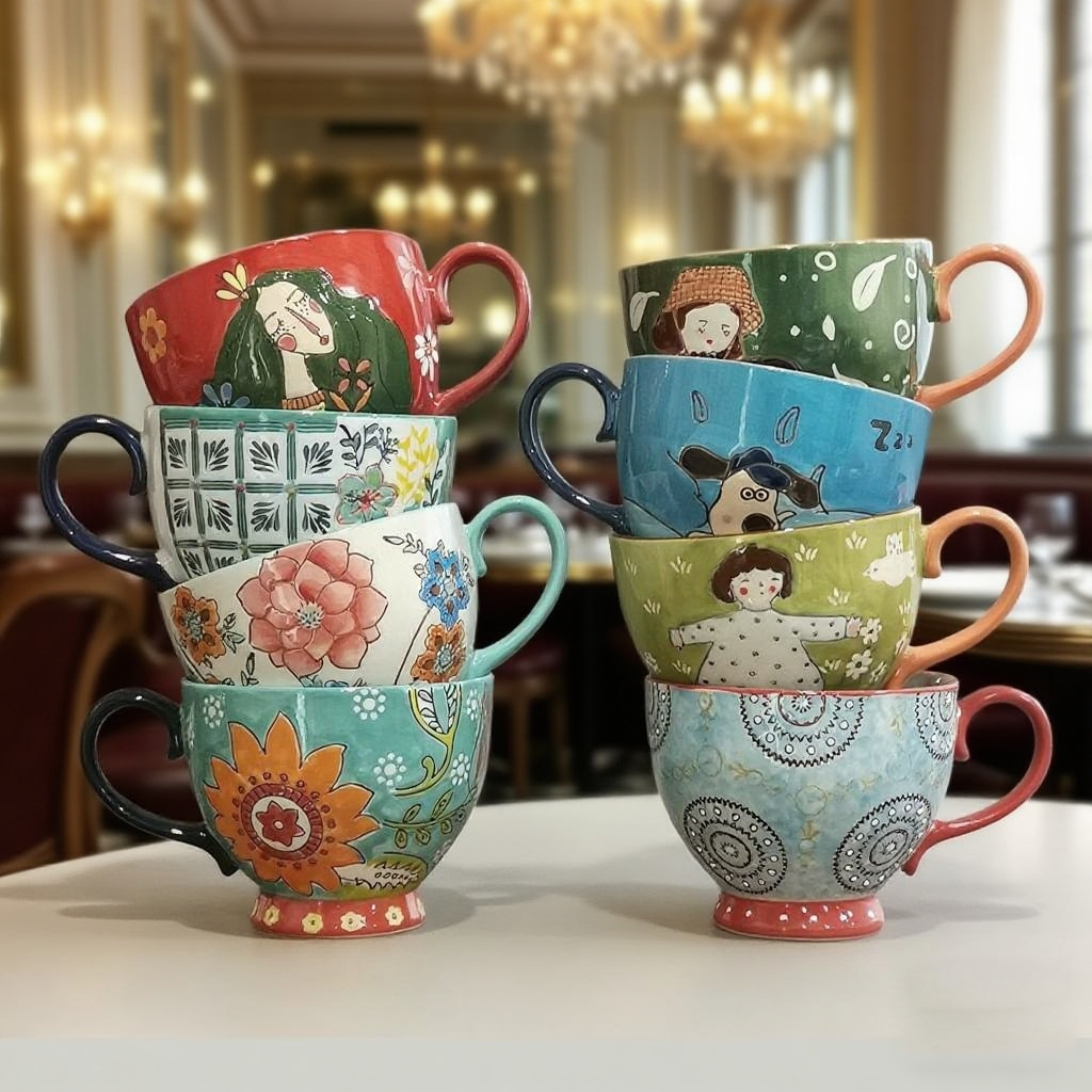 汤杯陶瓷麦片杯早餐杯手绘釉下彩牛奶杯早餐碗麦片碗燕麦杯包邮