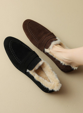 SIX MADDEN2025冬季女鞋毛毛鞋乐福鞋平底鞋圆头复古女单鞋SMD350