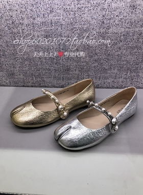 真美诗2024春季女鞋猪猪女孩通勤分趾银色玛丽珍鞋平底单鞋71120